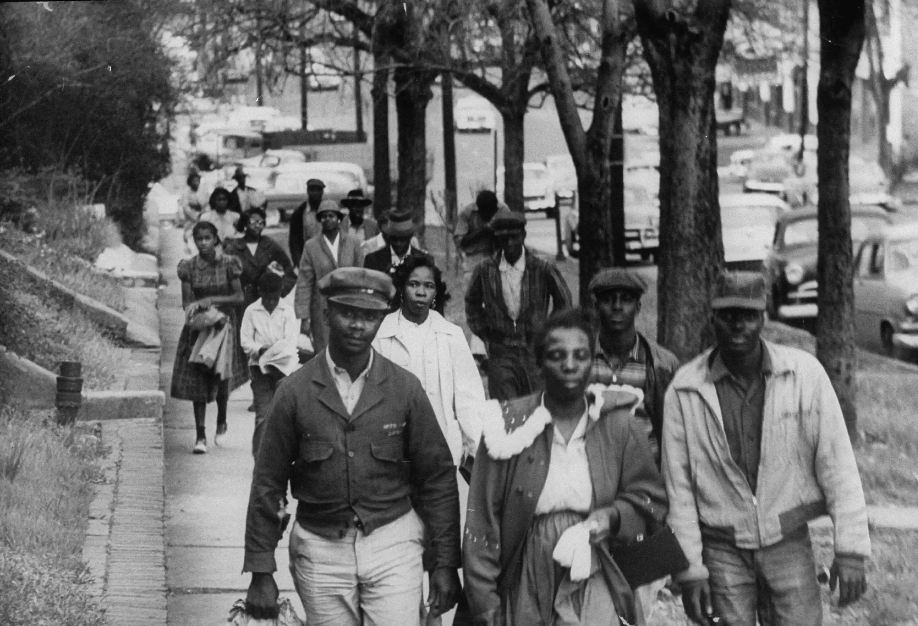 Montgomery bus boycott participants walking rather than riding segregated buses