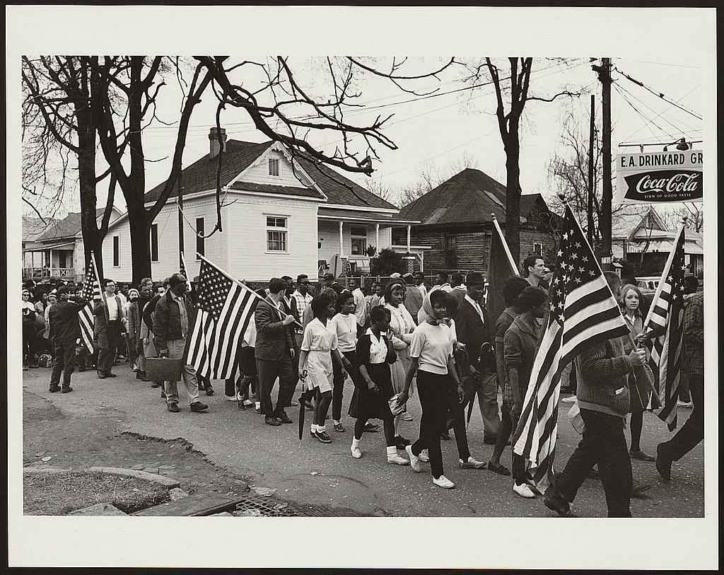 Marchers crossing on the Selma to Montgomery march for voting rights