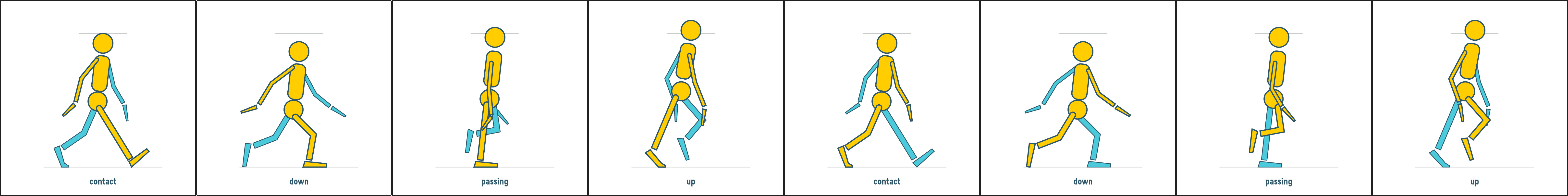 Spritesheet of the 8-frame walk cycle, all frames arranged in a horizontal row